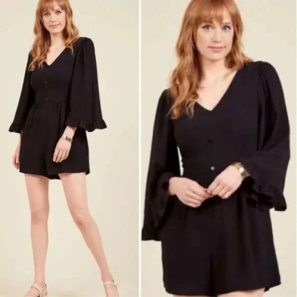 Modcloth Black Bell Sleeve Romper - Picture 1 of 6